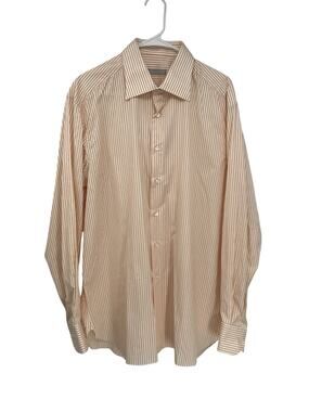 Stefano Ricci Dress Shirt Striped Cotton Orange Made In Italy Size 44 / 17 1/2